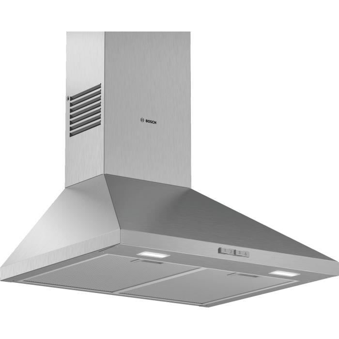 Hotte murale BOSCH DWP64BC50 - Larg 60 cm - Inox - Evacuation / Recyclage - 360 m3 air / h - 66 dB max - C - 3 vitesses