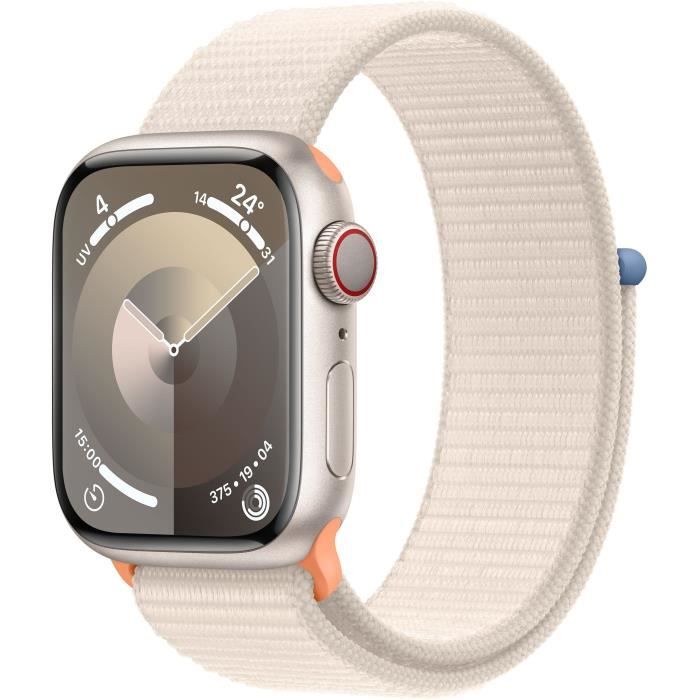 Apple Watch Series 9 GPS + Cellular - 41mm - Boîtier Starlight Aluminium - Bracelet Starlight Sport 