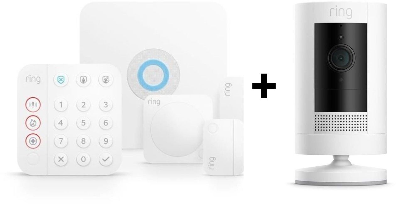 Ring Kit alarme S 2ème Génération - 5 pièces + Caméra de Surveillance Stick Up intérieure ou extérieure