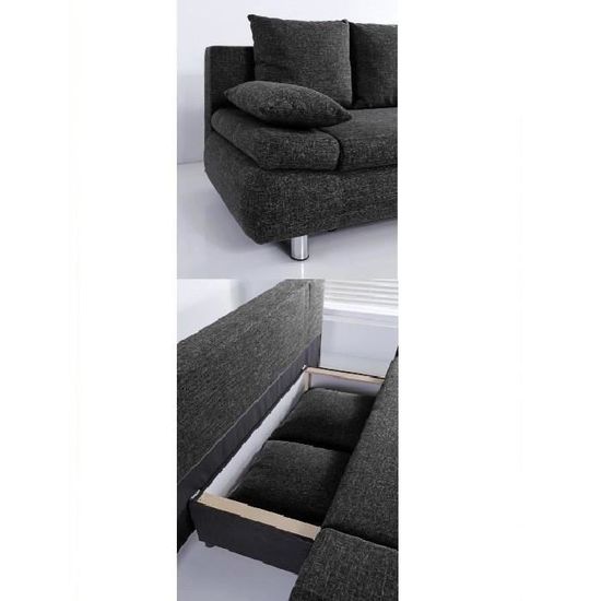 Naho Canapé Droit Convertible 3 Places Coffre De Rangement Tissu Gris Anthracite Contemporain L 205 X P 97 Cm