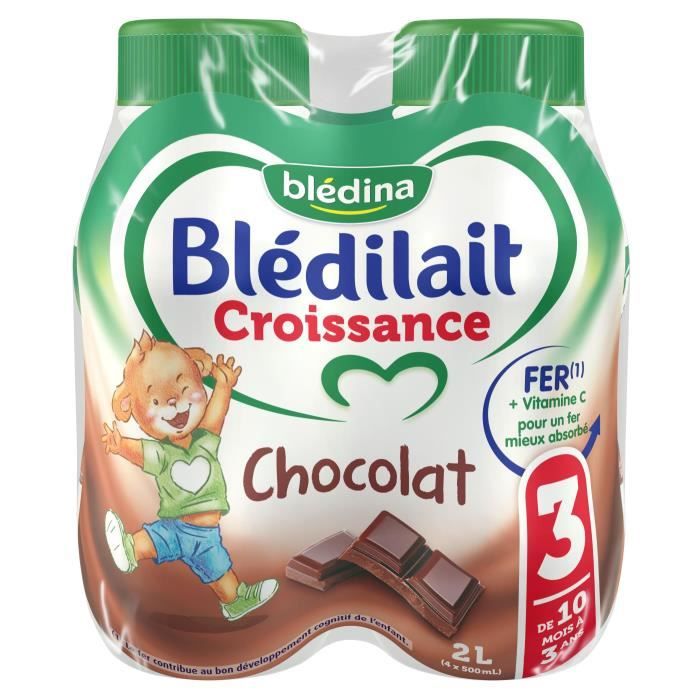 BLEDINA Bledilait Croissance Chocolat 3ème âge - 4x500 ml - De 10 mois à 3  ans - Achat / Vente céréales bébé BLEDINA Bledilait Croissance Chocolat  3ème âge - 4x500 ml 