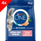 PURINA ONE Chat Stérilisé - au Saumon et au Blé - 4x3kg -Croquettes pour chat adulte