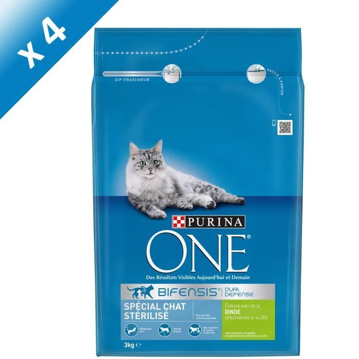 PURINA ONE Croquettes à la dinde et au blé pour chat stérilisé - 3kg (x4) - Pour chat adulte