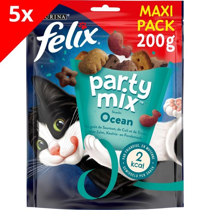 Comparer les prix de FELIX Party Mix Saveur de L'Océan : Saumon, Colin, Truite - 5x200g - Friandises pour chat