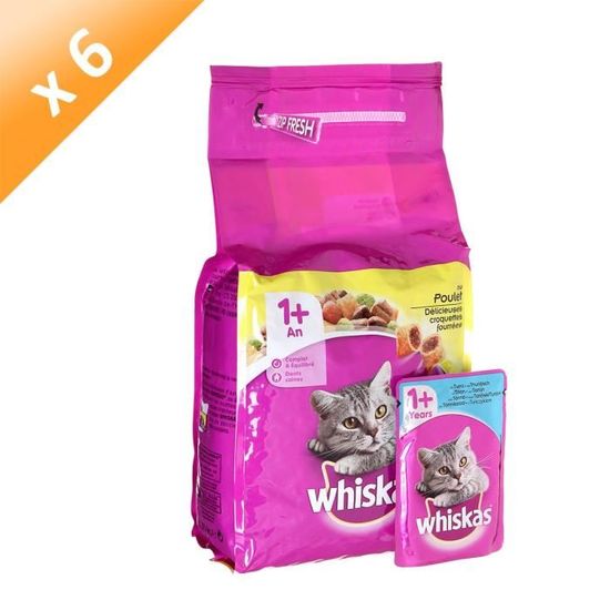 WHISKAS Croquettes au poulet Pour chat adulte 1,75kg (x6) Cdiscount Animalerie