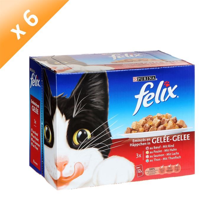 Comparer les prix de FELIX Emincés en Gelée Viandes-Poissons - 12 x 100 g (x6) - Pour chat adulte