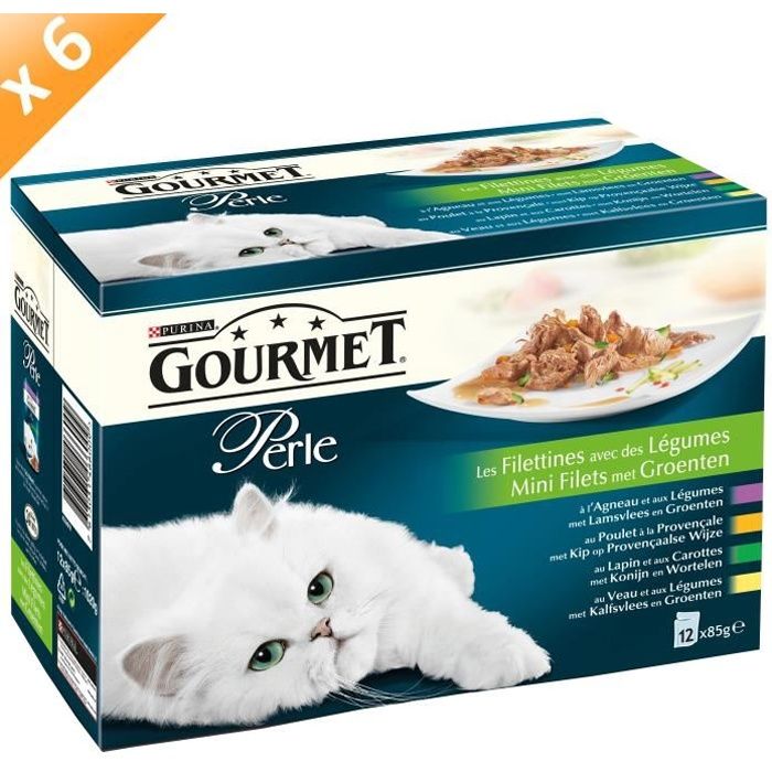 GOURMET PERLE Les Filettines avec des Légumes Multivariétés - 12 x 85 g (x6) - Pour chat adulte