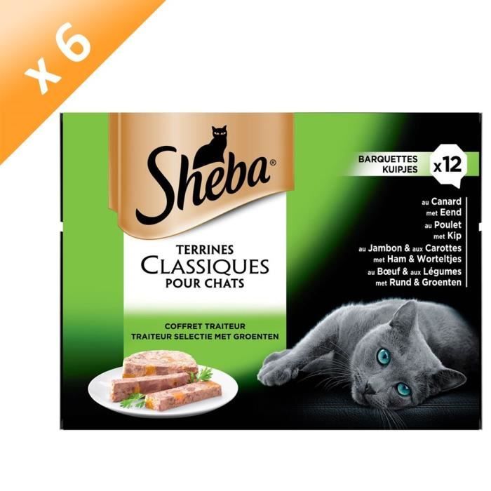 Comparer les prix de SHEBA Barquettes de terrine - 4 variétés - Pour chat - 12 x 85 g (x6)