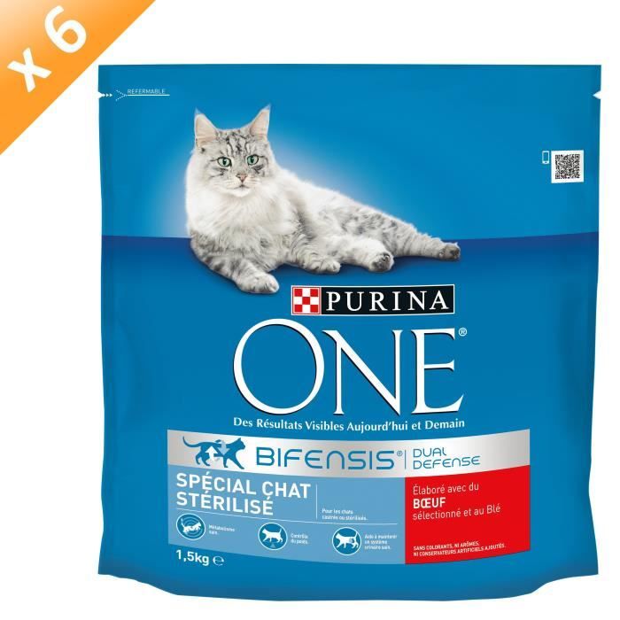 PURINA ONE Spécial Chat Stérilisé - Bœuf et Blé - 1 5 KG (x6) - Pour chat adulte