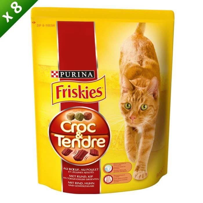FRISKIES CROC & TENDRE Bœuf, Poulet et Légumes ajoutés 800 g (x8) Pour chat adulte