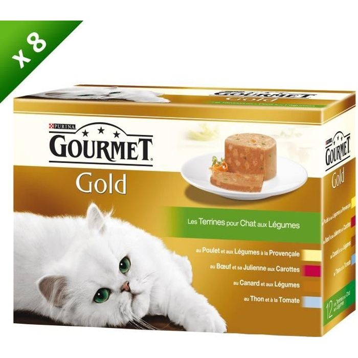 Meilleurs prix pour GOURMET GOLD Les Terrines aux Légumes Multivariétés - 12 x 85 g (x8) - Pour chat adulte