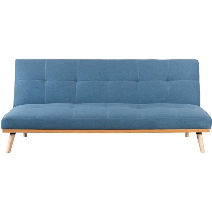Banquette clic clac 3 places capitonnée en tissu bleu - L 180 x P 67 x H 80 cm