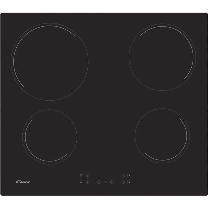 Plaque de cuisson vitrocéramique CANDY CH64CCB - 4 foyers - L 56 x P 49 cm - Revêtement verre noir