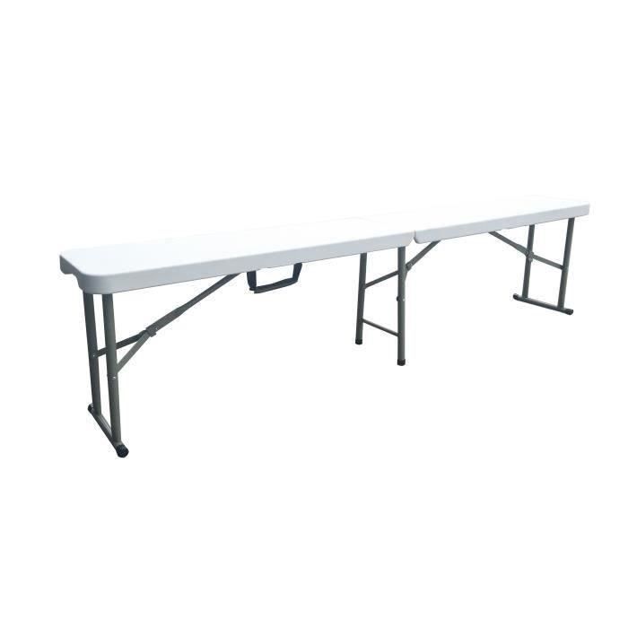 Banc pliable pour table de réception 180 cm - Structure acier et assise Polyéthylène PEHD - Blanc