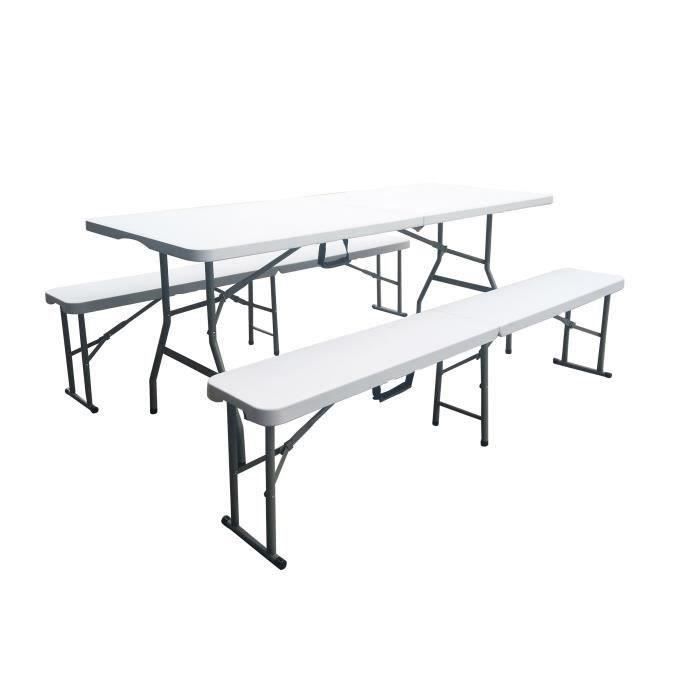 Ensemble De Reception Pliant Table 8 Personnes 180cm Et 2 Bancs Structure En Acier Plateau En Polyethylene Pehd Blanc Achat Vente Ensemble Table Et Chaise De Jardin Table Et 2 Bancs Pliables Cdiscount