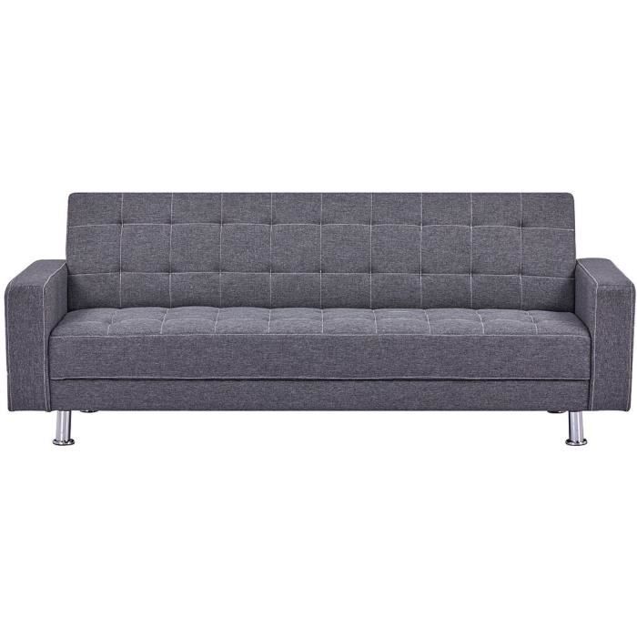 Canapé Droit convertible 3 places IVANA - Tissu Gris foncé - Style contemporain - L 208 x P 86 x H 8