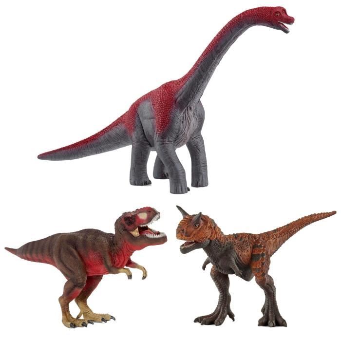 Figurines Dinosaurs Brachiosaure + Tyrannosaurus Rex + Carnotaure rouge