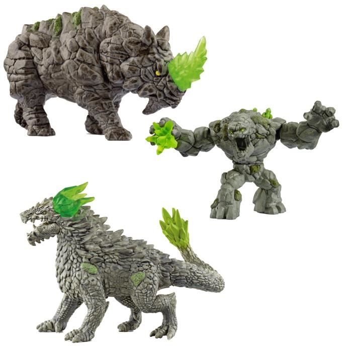 figurines eldrador de pierre : monstre + dragon + rhinocéros