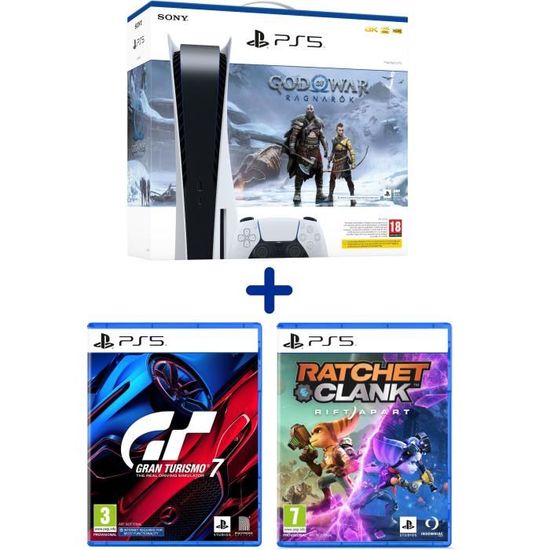 Pack PS5 GOWR Standard : Console PS5 Standard + God of War : Ragnarök (Code) + Gran Turismo 7 + Ratchet&Clank: Rift Apart