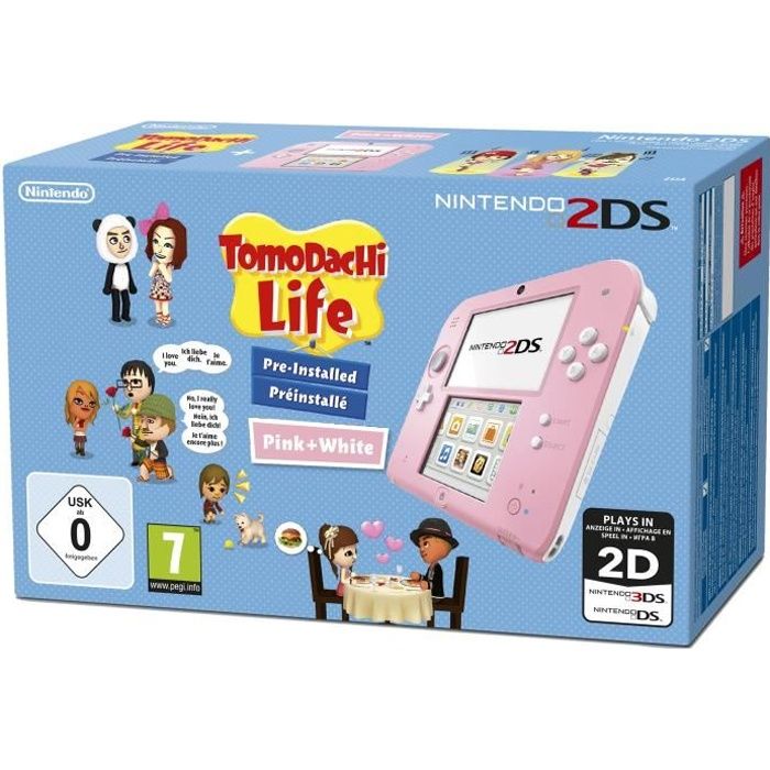 Console Nintendo 2DS • Rose & Blanc + Tomodachi Life (Pré-installé)