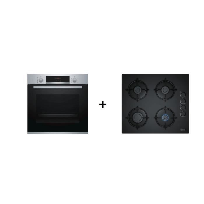 Four électrique encastrable Pyrolyse HBA573BR0 + Plaque de cuisson gaz POP6B6B10 - BOSCH