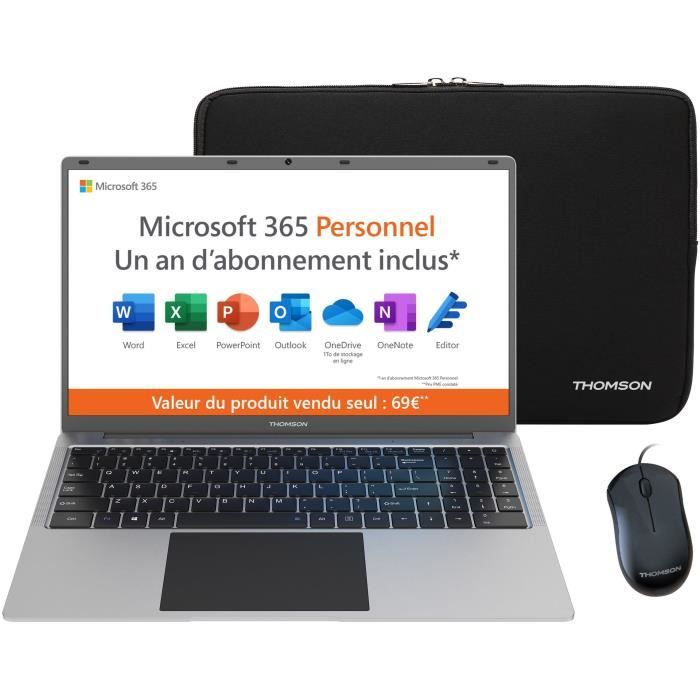 PC Portable Notebook – THOMSON NEO15 – 156 HD – N4020 – RAM 4Go – 128Go SSD – Windows 11S – Blanc + Office 1 an + Housse + Souris