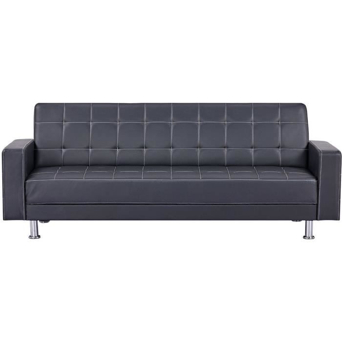 Canapé Droit Clic clac convertible 3 places IVANA - PU Noir - Style contemporain - L 208 x P 86 x H 
