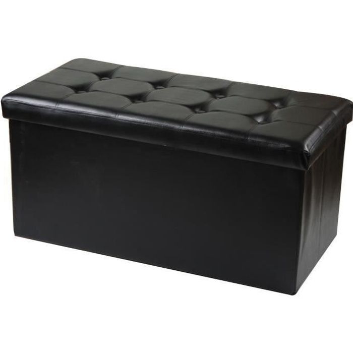 banc coffre pliable cotton wood - noir - 76 x 38 x h38 cm - revêtement en pu