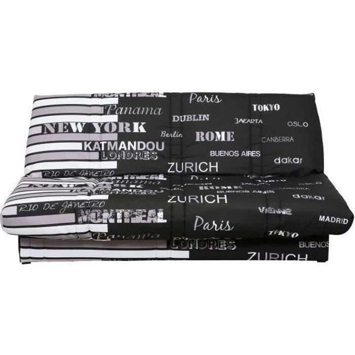 MARKET24 Banquette clic clac 3 places - tissu Noir - Style contemporain - L  193 x P 92 cm - LENA pas cher 