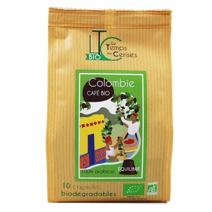 LE TEMPS DES CERISES Café Colombie Bio 10 capsules compatible Nespresso