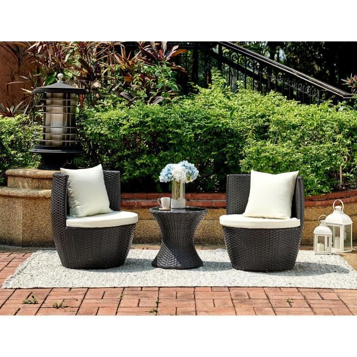 Salon De Jardin En Resine Tressee 2 Personnes Hilpea Ecru Achat