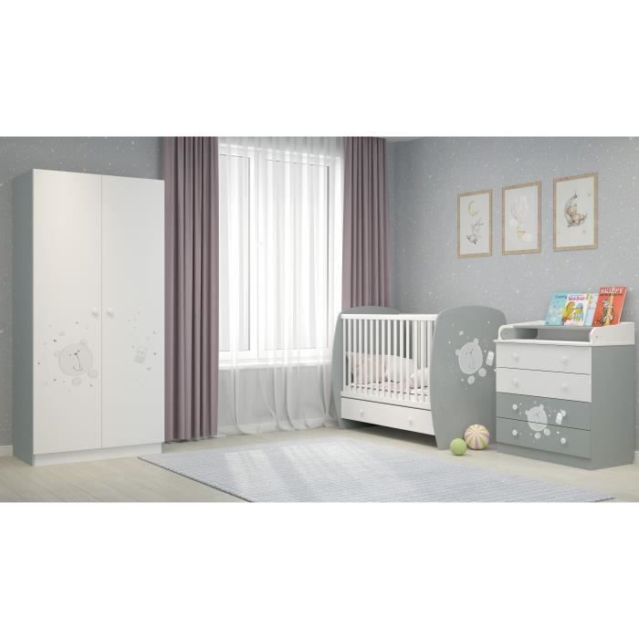 Ourson Teddy Chambre Bebe Complete Lit 60 1cm Armoire 2 Portes Commode 4 Tiroirs Blanc Gris Cdiscount Puericulture Eveil Bebe Ourson Teddy Chambre Bebe Complete Lit 60 1cm Armoire 2 Portes Commode 4 Tiroirs Blanc Gris Cdiscount Puericulture Eveil Bebe