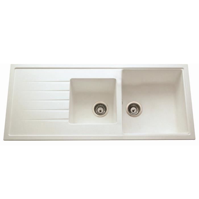 Stradour evier Cuisine a encastrer 2 bacs 1 /égouttoir Arena r/ésine 116 x 50 cm Blanc