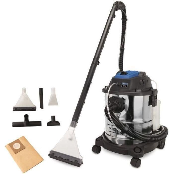 Aspirateur Injecteur Extracteur eau et poussière SCHEPPACH SprayVac20 - 1600W - Cuve Inox - Gris - 5 en 1
