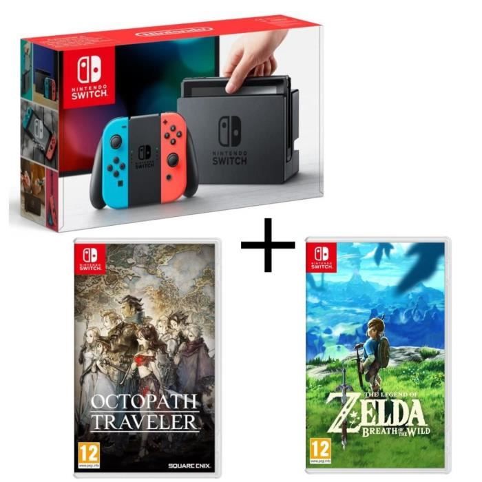 Console Nintendo Switch avec paire de joycon bleu néon / rouge néon + The Legend of Zelda