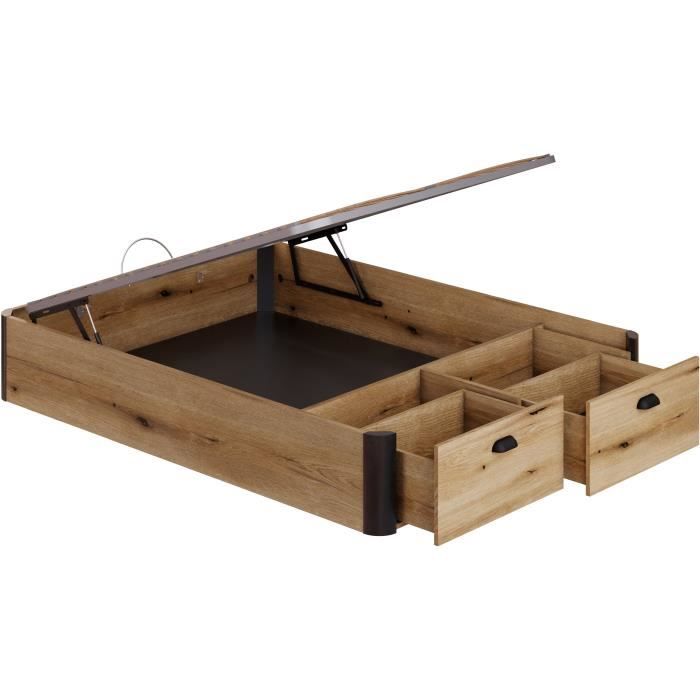 Lit coffre adulte - Couchage 140x190 cm - 2 Tiroirs frontaux - Fabriqué en Espagne