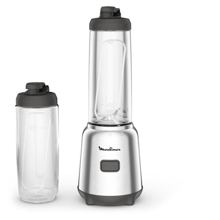 MOULINEX Blender mixeur, 300 W, 2 bouteilles Tritan à emporter, 4 lames amovibles, Compact, Smoothies, Application dédiée LM15FD10