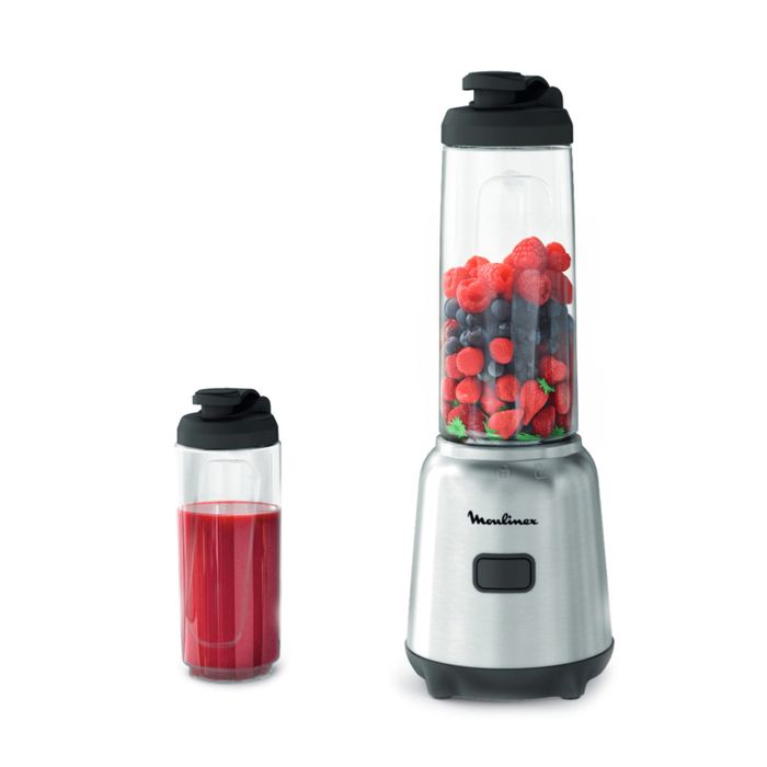 moulinex lm15fd10 blender mixeur, 300 w, 2 bouteilles tritan à emporter, 4 lames amovibles, compact, smoothies, application dédiée