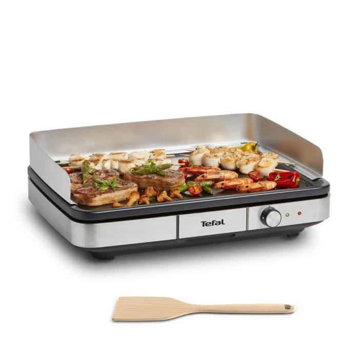 TEFAL Plancha électrique, 2300 W, Revêtement antiadhésif, Jusqu'à 12 personnes, Thermostat réglable, Pare vent, Taille XXL CB690D12