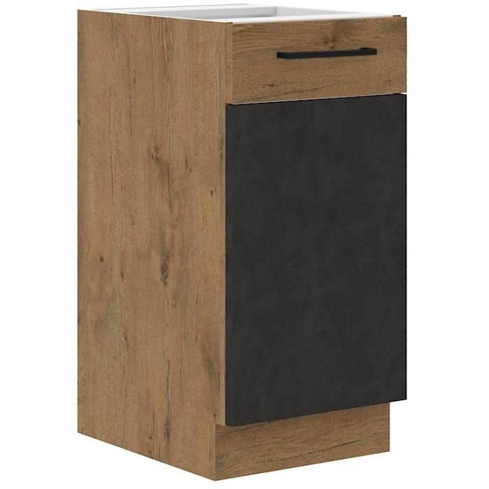 Meuble bas ROCK - Mélaminé décor chêne lancelot et gris matera - 1 porte - L40 x H82 cm