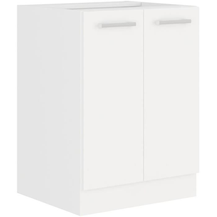 ATLAS Meuble bas 2 portes - Décor blanc - L60 x P52 x H82 cm - Plan de travail non inclus