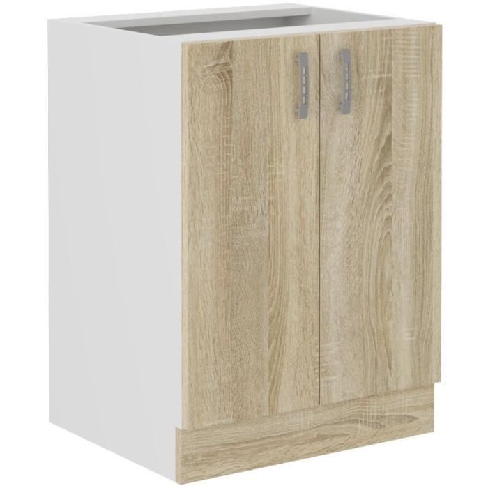 Meuble bas SARA - 2 portes - Décor chêne sonoma - L60xP48xH82 cm - Plan de travail non inclus - Fabr