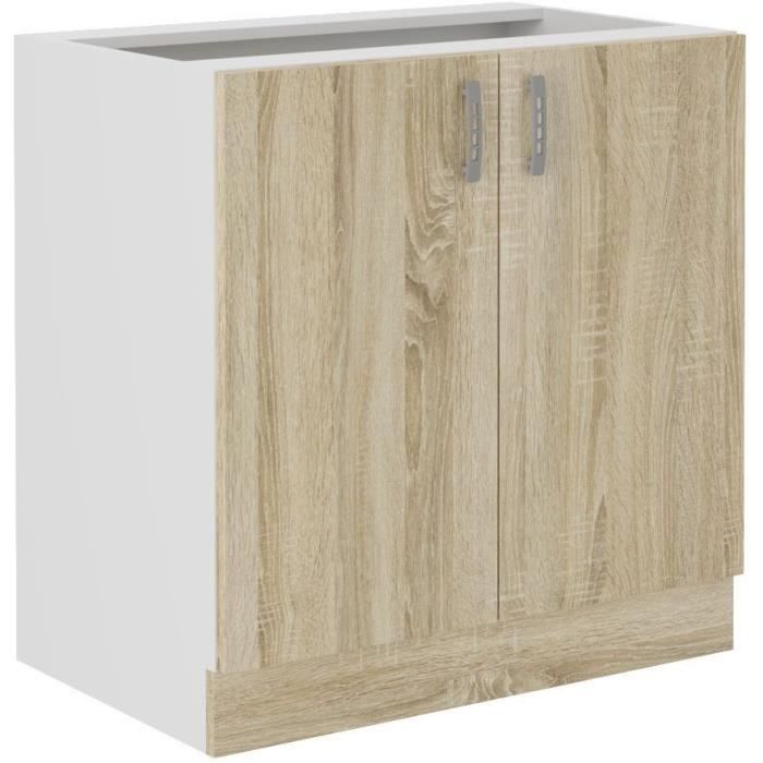 Meuble bas SARA - 2 portes - Décor chêne sonoma - L80xP48xH82 cm - Plan de travail non inclus - Fabr