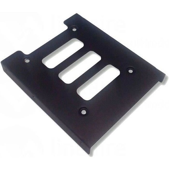 Le support de fixation 35 pour disque SSD 25 de LINEAIRE est composé dun support et dun jeu de vis. Il permet dinstaller facilement un disque SSD 25 sans changer de boîtier. Ce support se fixera dans un emplacement classique 35 et est fabriqué en métal de couleur noire.