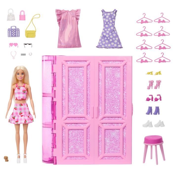 Lot Barbie : 4 Tenues "Les Robes De Mes Voyages" + Mallette Penderie - Neuf