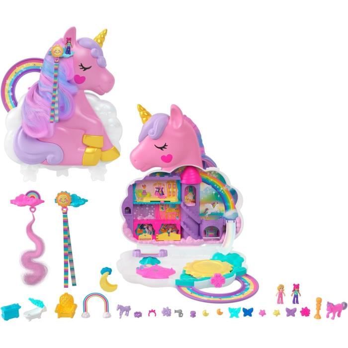 Polly Pocket - Coffret Salon De Coiffure Licorne Arc-En-Ciel - Tête à Coiffer - 4 ans+ HYD97