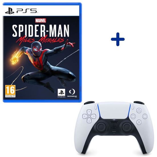 Pack PS5 : Manette PS5 DualSense Blanche/White - PlayStation Officiel + Marvel’s Spider-Man: Miles Morales - Jeu PS5