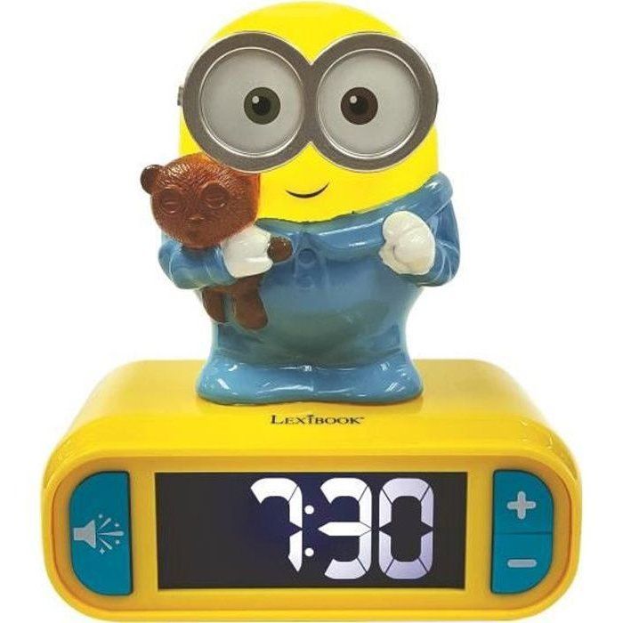 LEXIBOOK - Réveil veilleuse Les Minions - Sons et mélodies écran LCD rétro-éclairé et lumineux - Jaune