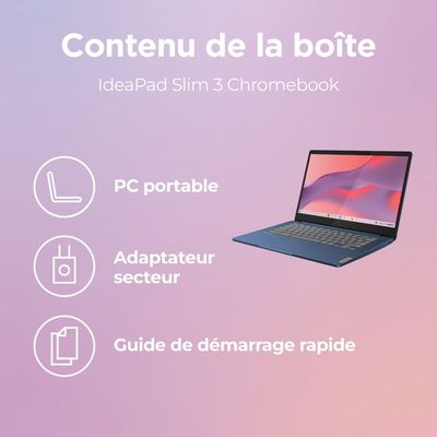 PC Portable Chromebook Lenovo IdeaPad Slim 3 14M868 - Chrome OS - 14'' FHD - MTK 520 - RAM 4 Go - Stockage 128 Go - AZERTY