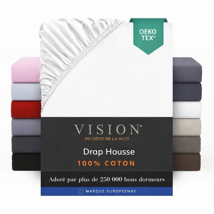 Vision - Drap housse Blanc - 90x190cm - 100% coton